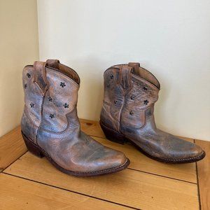 Bed Stu Star Studded Gazelle Cowgirl Leather Boots Cobbler Series Silver/Tan